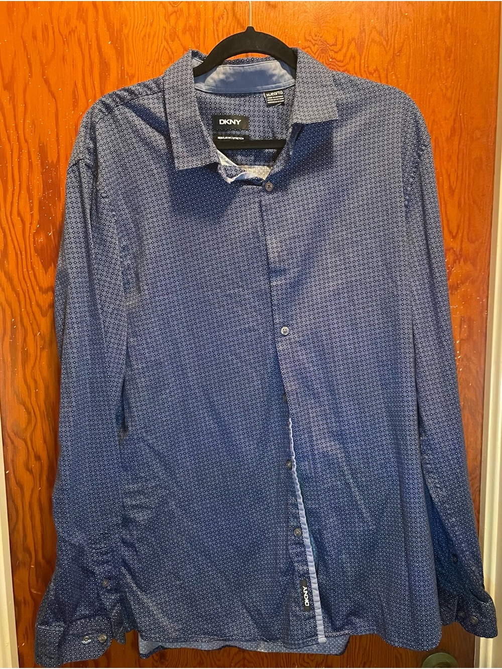 DKNY Men's Navy Blue Micro-Pattern Dress Shirt
